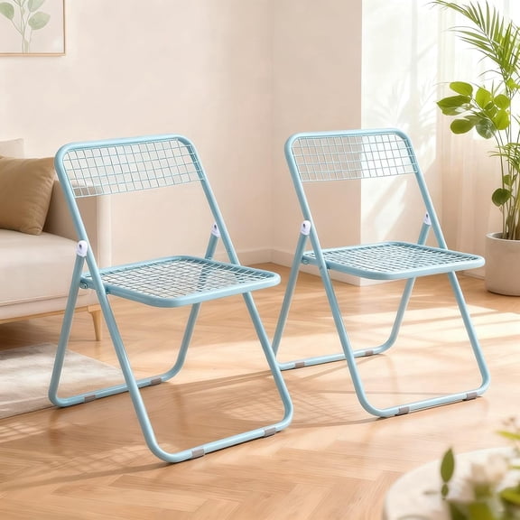 XUEGW 2‑Pack Foldable Ergonomic Grid‑Back Folding Chair, 350‑Lbs Reinforced Anti‑Rust Metal Chair for Home Commercial Scenarios, Blue