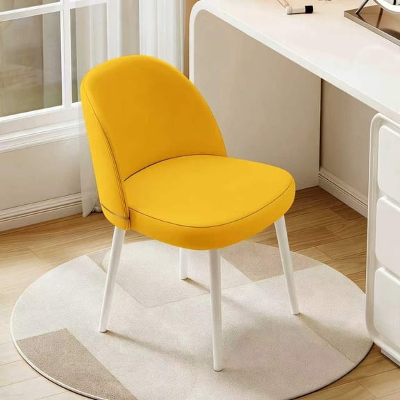 WXJHL Armless Swivel Vanity Chair Without Wheels, Ergonomic Backrest Accent Chair with Sturdy Metal Legs, Multipurpose Desk & Dining Chair for Bedroom, Office and Dining Room, Yellow