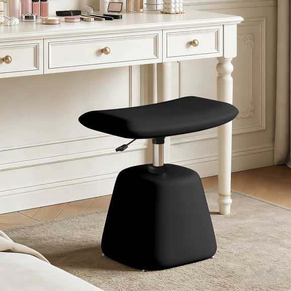 XUEGW Multi‑Functional Adjustable‑Height Vanity Stool, 300‑Lbs Padded Ottoman Stool Tuckable Under Desk for Girls Bedroom, Black