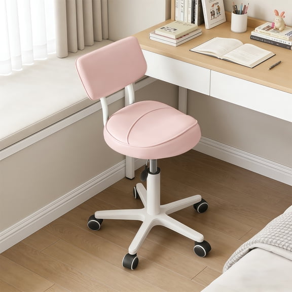 XUEGW PU‑Leather Rolling Saddle Chair, SGS Hydraulic Height‑Adjustable Stool 280‑Lbs Capacity for Massage Tattoo Studio Workspace, Pink