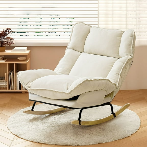 XUEGW Velvet Rocking Chair Ergonomic Reclining Adjustable High Back Doll Cotton for Bedroom Living Room Reading.Beige