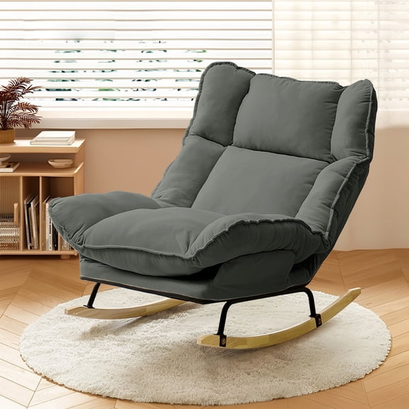XUEGW Velvet Rocking Chair Ergonomic Reclining Adjustable High Back Doll Cotton for Bedroom Living Room Reading.Black