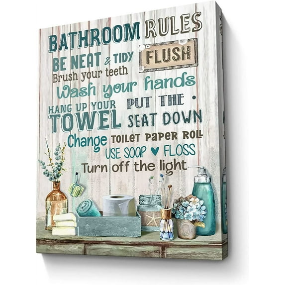 XUEHUAPIAOPIAO Bathroom Rules Sign 12" x 16" Framed Canvas Art Prints
