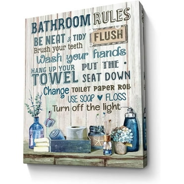 XUEHUAPIAOPIAO Bathroom Rules Sign 12" x 16" Modern Artwork Framed Canvas Art Prints