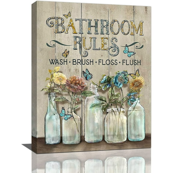 XUEHUAPIAOPIAO Farmhouse Bathroom Rules 12"x16" Framed Modern Artwork Canvas Art Prints