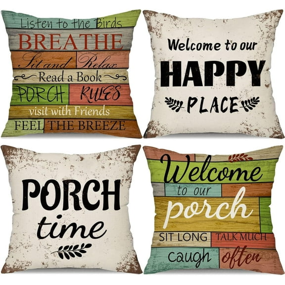 XUEHUAPIAOPIAO Summer Retro 18” x 18” Farmhouse Decorative Pillow Covers (4 Count)