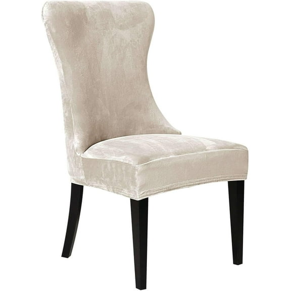 XUELC Armless Back Chair Cover Velvet High Back Curved Chair Cover Removable Dining Chair Cover Non-Slip Washable Chair Cover for Banquet, Beige Set of 1