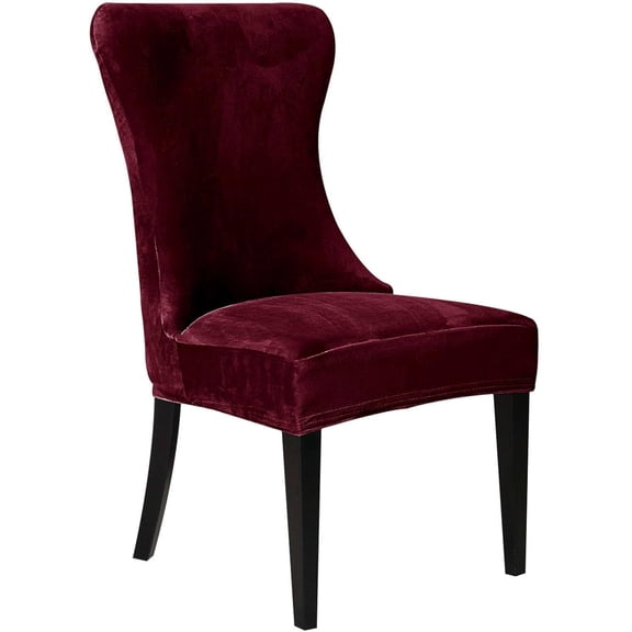 XUELC Armless Back Chair Cover Velvet High Back Curved Chair Cover Removable Dining Chair Cover Non-Slip Washable Chair Cover for Banquet, Wine Red Set of 1
