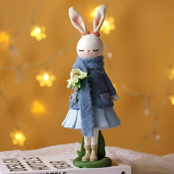 XUELC Charming Easter Rabbit Resin Ornament - Hand - crafted Springtime Decor for Festive Home Accents Blue 1Count