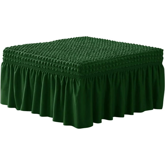 XUELC Stretch Ottoman Cover Slipcover - Seersucker Fabric, Fits Rectangle & Storage Ottomans Anti-Slip Skirt Design