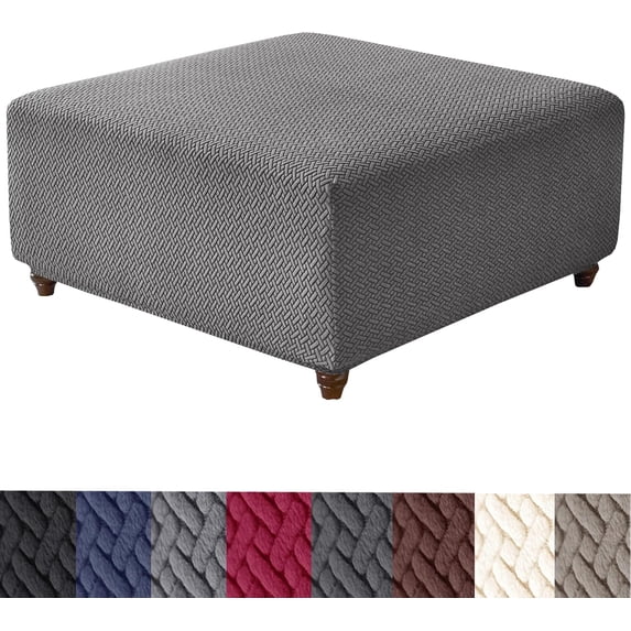 XUELC Stretch Square Ottoman Slipcover Jacquard Knit, Washable, Elastic Bottom, Furniture Protector