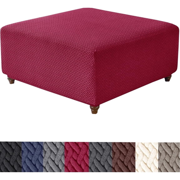 XUELC Stretch Square Ottoman Slipcover Jacquard Knit, Washable, Elastic Bottom, Furniture Protector