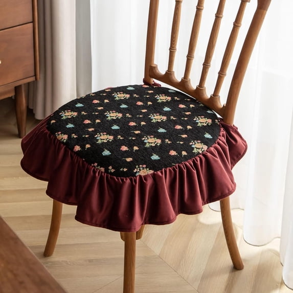 XUELC Vintage Printed Ruffled Chair Cushion with Ties Comfortable Kitchen Dining Chair Pad Seat Cushion with Removable Cover