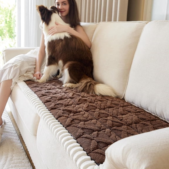 XUELC Washable Dog Couch Cover, Non-Slip Pet Sofa Protector for 3-Cushion Couch, Fuzzy Plush Sofa Pad with Anti-Skid Backing, Machine Washable
