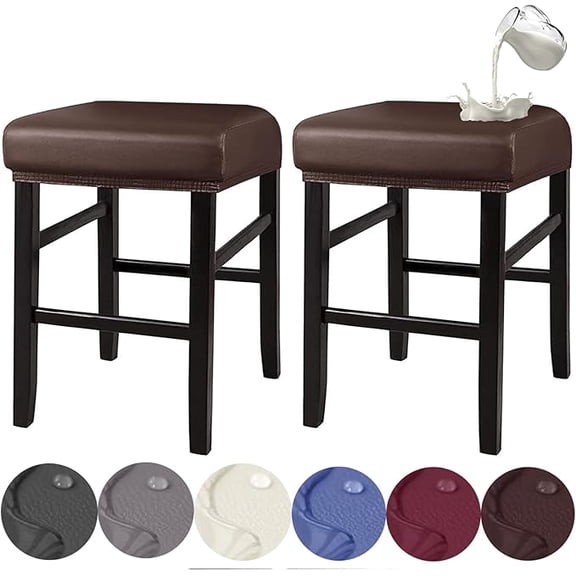 XUELC Waterproof PU Stool Seat Covers, 2/4 Pack Elastic Rectangle Slipcovers for Bar Stools