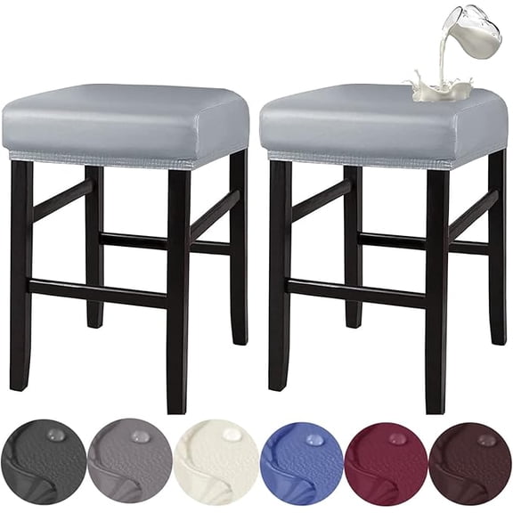 XUELC Waterproof PU Stool Seat Covers, 2/4 Pack Elastic Rectangle Slipcovers for Bar Stools