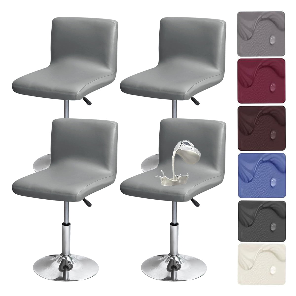 XUELC Waterproof Stretch Bar Stool Covers, 2/4 Pack PU Slipcovers with ...