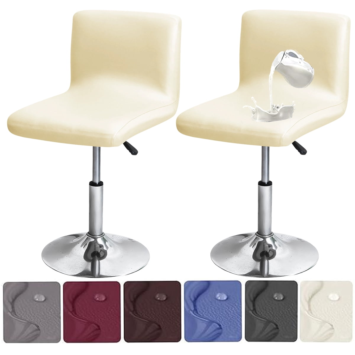 XUELC Waterproof Stretch Bar Stool Covers, 2/4 Pack PU Slipcovers with Back for Low Back Stools