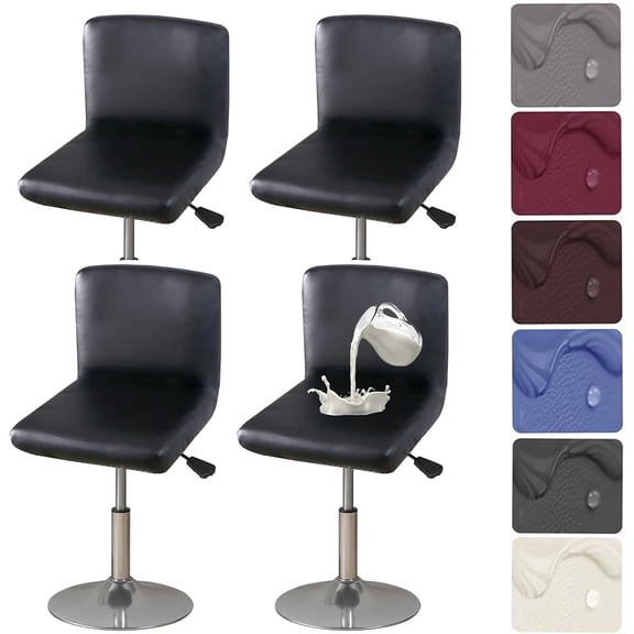 XUELC Waterproof Stretch Bar Stool Covers, 2/4 Pack PU Slipcovers with Back for Low Back Stools