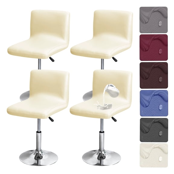 XUELC Waterproof Stretch Bar Stool Covers, 2/4 Pack PU Slipcovers with Back for Low Back Stools