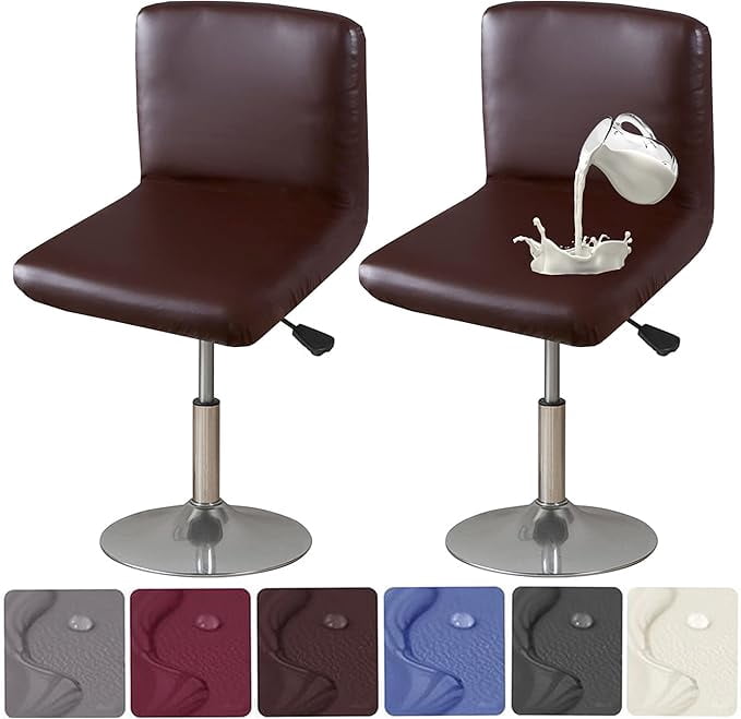 XUELC Waterproof Stretch Bar Stool Covers, 2/4 Pack PU Slipcovers with Back for Low Back Stools