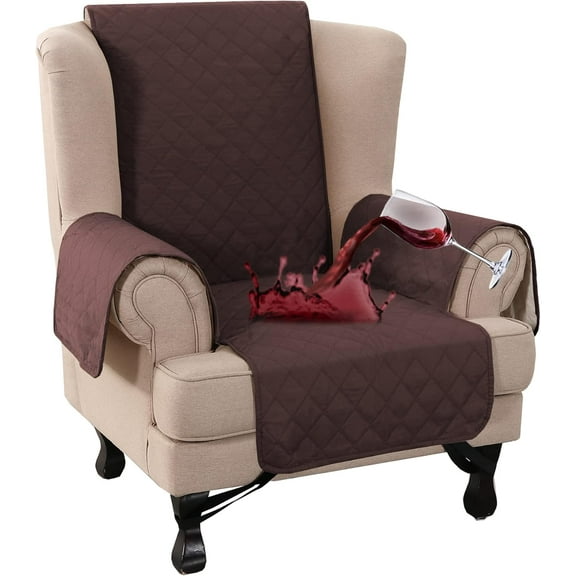 XUELC Waterproof Wing Chair Cover Wing Armchair Slipcovers Triple Non-Slip Sofa Slipcover for Wing Chair Furniture Protector for Pets, Kids Brown