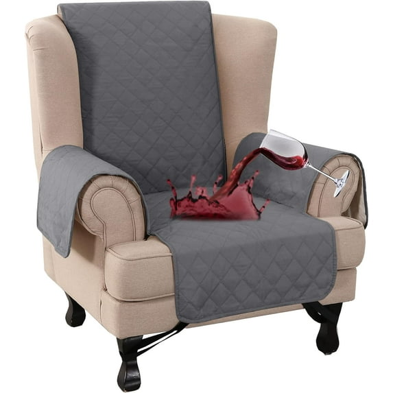 XUELC Waterproof Wing Chair Cover Wing Armchair Slipcovers Triple Non-Slip Sofa Slipcover for Wing Chair Furniture Protector for Pets, Kids,Dog Gray