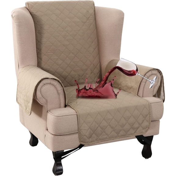 XUELC Waterproof Wing Chair Cover Wing Armchair Slipcovers Triple Non-Slip Sofa Slipcover for Wing Chair Furniture Protector for Pets, Kids,Dog Khaki