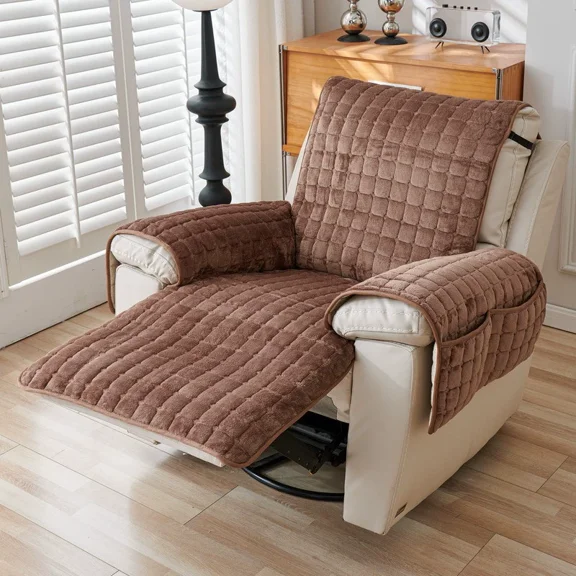 XUELC Winter Universal Cube Lounge Chair Cover, Plush Sofa Cover with Side Pockets—Machine-Washable Furniture Protector, Resists Pet and Child Scratches, Non-Slip Backing