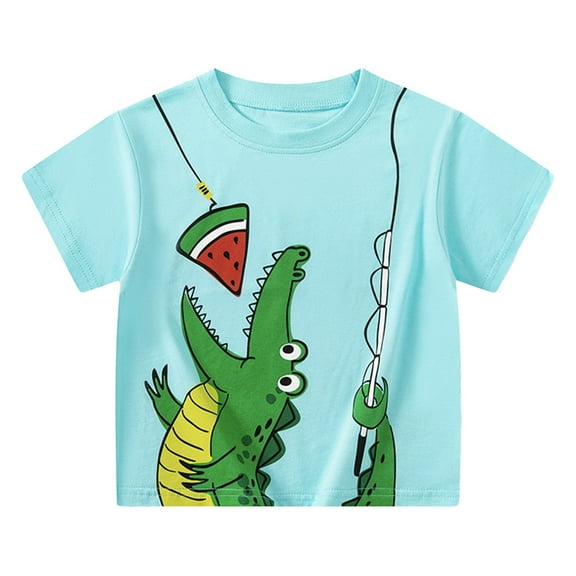 XUELUO Baby Boys Athletic Shirts Summer Cartoon Crocodile Print Crew Neck Short Sleeve Loose Casual Tops T-Shirts Holiday Wear,Blue,18-24 Months