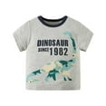 thumbnail image 1 of XUELUO Baby Boys Athletic Shirts Summer Cartoon Dinosaur Letter Print Crew Neck Short Sleeve Casual Tops T Shirts Sportwear,Gray,12-18 Months, 1 of 4