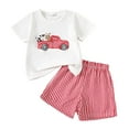 thumbnail image 1 of XUELUO Baby Boys Casual Outfit Sets Car Print Round Neck Short Sleeve T Shirt Tops With Striped Shorts Loose Casual Activewear,Red,6-12 Months, 1 of 6
