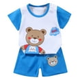 thumbnail image 1 of XUELUO Baby Boys Casual Outfit Sets Summer Cartoon Bear Print Crew Neck Short Sleeve T Shirt Tops and Shorts Two Piece Holiday Wear,Blue,3-6 Months, 1 of 3