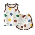 thumbnail image 1 of XUELUO Baby Boys Casual Outfit Sets Summer Cartoon Bear Print Crew Neck Sleeveless Vest Tank Tops and Shorts Two Piece Pajamas Sleepwear Cute Streetwear,Brown,18-24 Months, 1 of 4