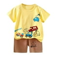 thumbnail image 1 of XUELUO Baby Boys Casual Outfit Sets Summer Cartoon Print Crew Neck Short Sleeve Tshirts Tops And Shorts 2 Piece Daily-Wear,Yellow,18-24 Months, 1 of 4