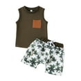 thumbnail image 1 of XUELUO Baby Boys Casual Outfit Sets Summer Coconut Tree Print Crew Neck Sleeveless T Shirt Tops And Shorts 2 Piece Holiday Wear,Brown,18-24 Months, 1 of 9