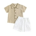 thumbnail image 1 of XUELUO Baby Boys Casual Outfit Sets Summer Solid Color Lapel Botton Down Short Sleeve T Shirt and Shorts Hawaii Beach Gentleman Two Piece Activewear,White,12-18 Months, 1 of 6