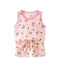 thumbnail image 1 of XUELUO Baby Boys Outfit Sets Summer Cartoon Cat Print Round Neck Sleeveless Tank Tops Vest With Elastic Waist Shorts Two Piece Casual Sports Outwear,Pink,3-6 Months, 1 of 9