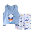 thumbnail image 1 of XUELUO Baby Boys Outfit Sets Summer Cartoon Shark Print Crew Neck Sleeveless Tank Tops Vest With Elastic Waist Shorts Outdoor Casual Daily-Wear,Blue,6-12 Months, 1 of 3