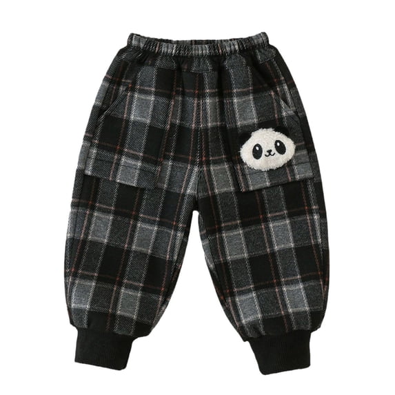 XUELUO Baby Boys Pants Girls Cartoon Plaid Print Winter Warm Long Sweatpants Trousers Pant Holiday Wear,Black,6-12 Months