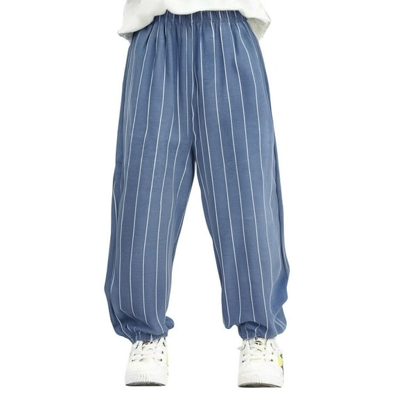 XUELUO Baby Boys Pants Summer Striped Print Elastic Waist Baggy Thin Casual Outdoor Jogging Bottoms Sports Trousers Sportwear,Blue,18-24 Months