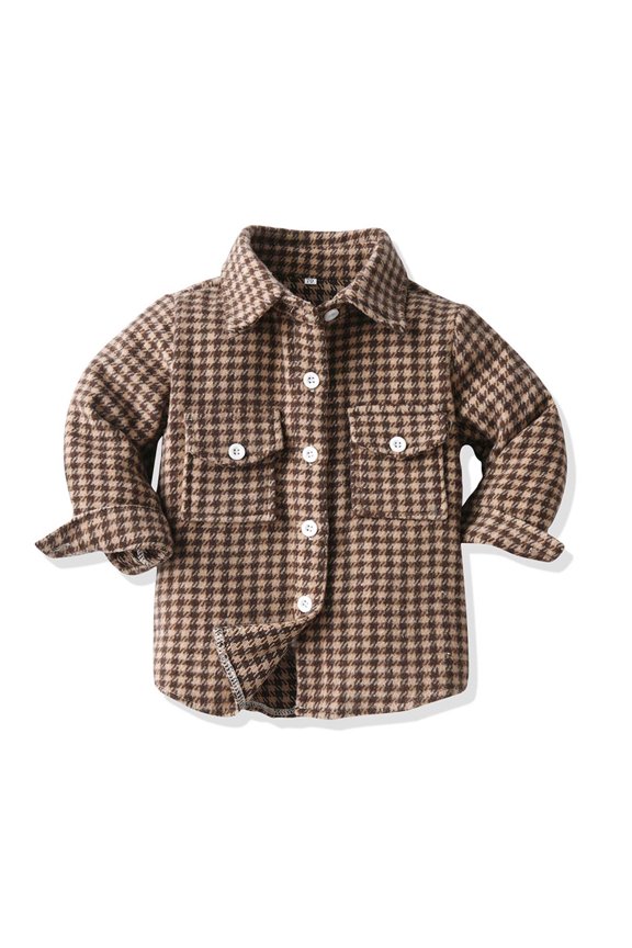 Baby Boys Shirts & Tops Autumn Winter Plaid Print Lapel Button Down Long Sleeve Tops Coat Jacket Tshirts Activewear,Brown,12-18 Months