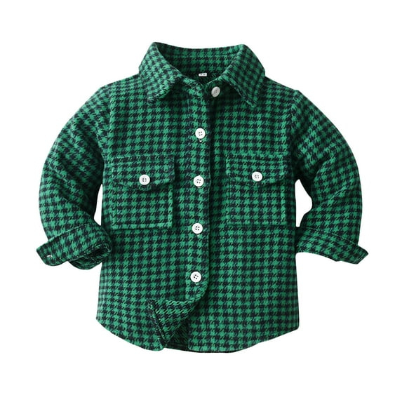 XUELUO Baby Boys Shirts & Tops Autumn Winter Plaid Print Lapel Button Down Long Sleeve Tops Coat Jacket Tshirts Outwear,Green,12-18 Months