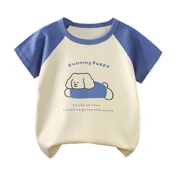 XUELUO Baby Boys Shirts & Tops Summer Cartoon Dog Print Round Neck Short Sleeve Casual Tshirts Outwear,Blue,18-24 Months