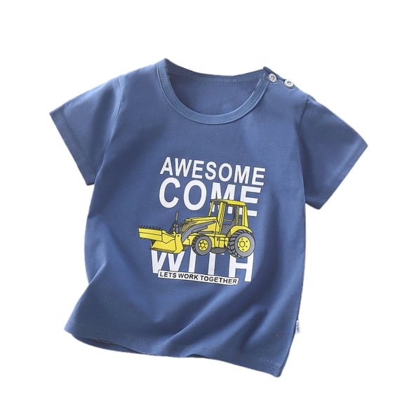 XUELUO Baby Boys Shirts & Tops Summer Cotton Cartoon Print Crew Neck Short Sleeve Loose Casual T Shirts Daily-Wear,Blue,2-3 Months