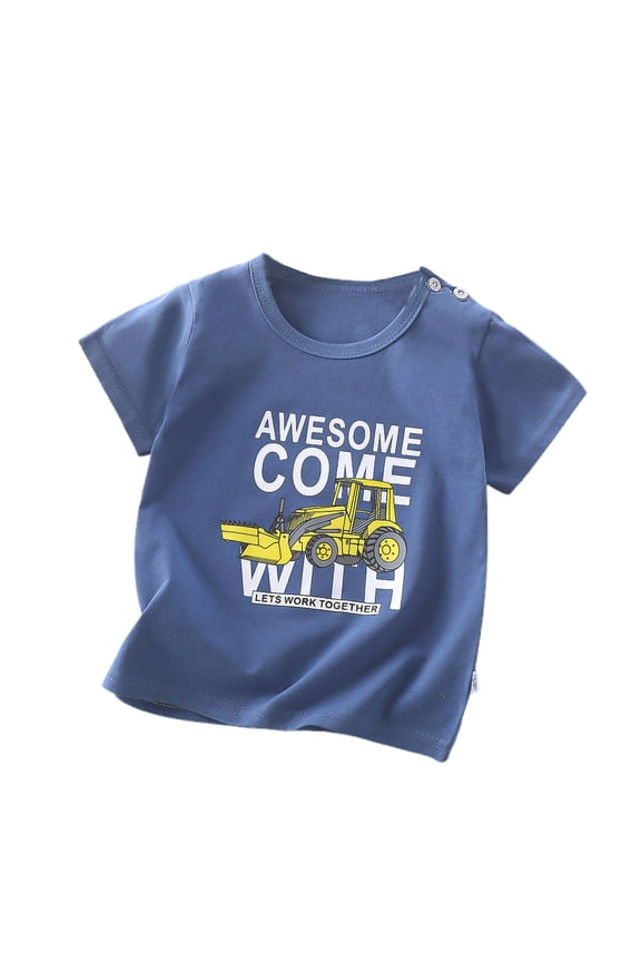 Baby Boys Shirts & Tops Summer Cotton Cartoon Print Crew Neck Short Sleeve Loose Casual T Shirts Daily-Wear,Blue,2-3 Months