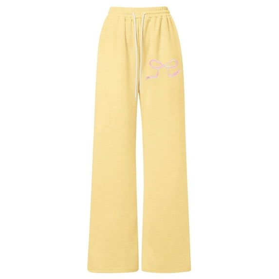 XUELUO Baby Girls Athletic Pants Straight Wide Leg Bow Drawstring Joggers Pants Lightweight Loose Sweatpants For Spring Workouts