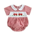 thumbnail image 1 of XUELUO Baby Girls Dresses Short Sleeve Gingham Collar Fire Truck Embroidery Romper Dress Toddler Spring Summer Cute Clothes, 1 of 2