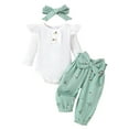 thumbnail image 1 of XUELUO Baby Girls Outfit Sets Long Sleeve Ruffle Bow Bodysuit + Pants + Headband 3-Piece Early Spring Soft Daily Clothes, 1 of 9