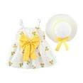 thumbnail image 1 of XUELUO Baby Girls Outfit Sets Summer Cherry Print Strappy Sleeveless Bowknot Sundress With Hat Two Piece Holiday Wear,Yellow,6-12 Months, 1 of 6